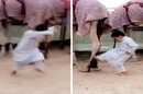طفل ركل ناقة فتفاجأ برد فعل صادم ! (فيديو)