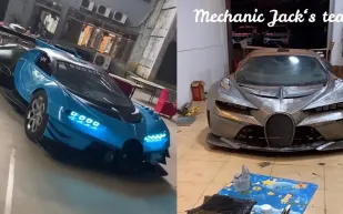 ميكانيكي عبقري يصنع نسخة استثنائية من سيارة بوغاتي (فيديو)