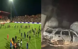 بسبب هزيمة فريقهم.. مشجعون يحرقون سيارة حكم المباراة (فيديو) 