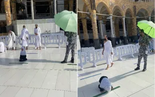 تصرف إنساني راق..ماذا فعل رجل أمن مع طفلة تصلي تحت الشمس داخل الحرم؟