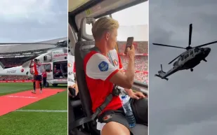 طائرة مروحية في الملعب.. نادي فينورد يبهر العالم بتقديم صفقاته الجديدة (فيديو)