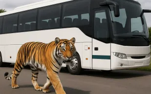 نمر يقتحم حافلة سياحية في الهند ويصيب طفلًا (فيديو)