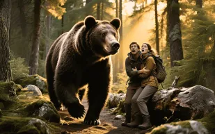 لحظات مرعبة.. دب يقترب من زوجين في حديقة كندية (فيديو)