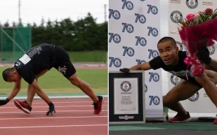 ياباني يحطم الرقم العالمي في الجري على أربع بزمن تاريخي (فيديو)