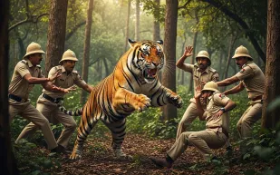 نمر يهاجم ضباط شرطة في كولهابور.. ونجاة أحدهم بأعجوبة (فيديو)