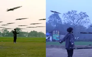 مبتكر صيني يصمم أسطولاً من "السيوف الطائرة" يتحكم بها بإشارات اليد (فيديو)