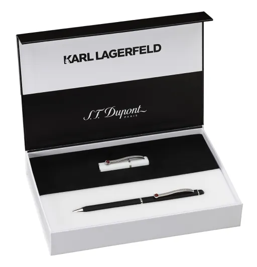 ثلاثة أساليب مختلفة للكتابة: المجموعة الرقمية من كارل لاغرفيلد ل S.T. دوبونت