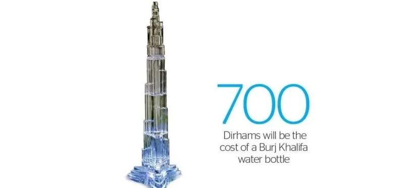 زجاجات مياه على شكل برج خليفة في الإمارات بسعر 700 درهم