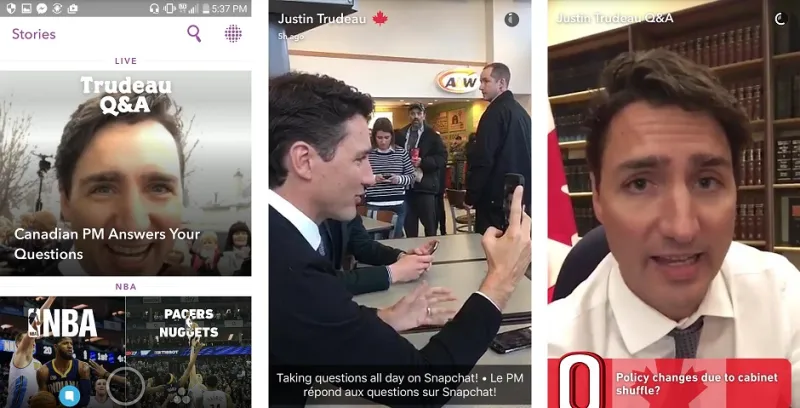  جاستن ترودو أول سياسي يستخدم هذه الميزة من سناب شات 