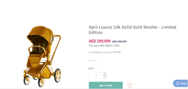 شاهد| عربة أطفال من الذهب في الإمارات.. كم تتوقع سعرها؟