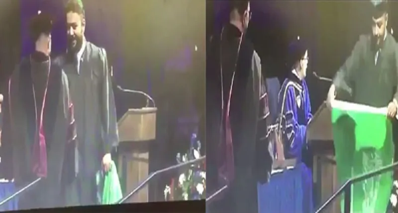 مبتعث سعودي يسجد على علم المملكة خلال حفل تخرجه بأمريكا (فيديو)