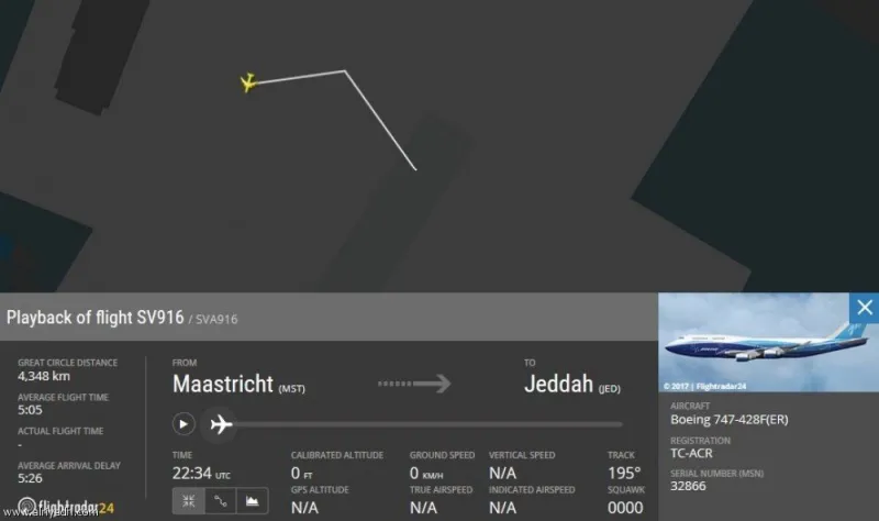 طائرة تابعة لـ«السعودية» تخرج من مدرج مطار ماستريخت الهولندي 