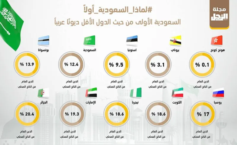 #لماذا_السعودية_أولاً.. المملكة الأقل ديوناً في العالم العربي (إنفوجراف)