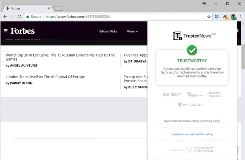 أداة Trusted News لاكتشاف الأخبار المزيفة