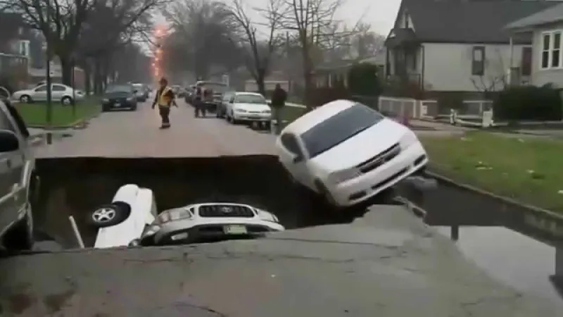 شاهد/ لحظات مرعبة ومخيفة لانهيار أرضي لنحو 50 مترا من طريق بالصين خلال ثوان