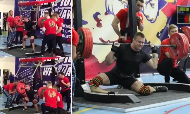 مشهد مروع.. كسر ساق لاعب أثقال أثناء رفع 250 كيلوجراما (فيديو)