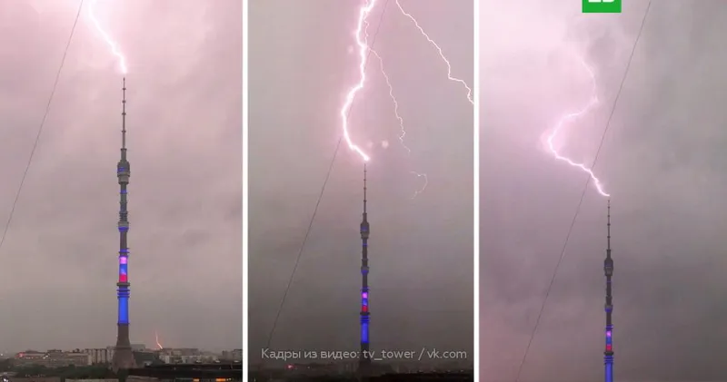 عشرات الصواعق تضرب أشهر أبراج روسيا (فيديو)