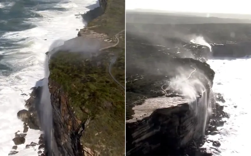 ظاهرة حيرت العلماء.. شلالات تتدفق نحو السماء بأستراليا! (فيديو)