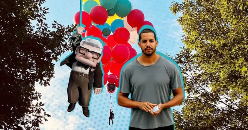 على طريقة فيلم up.. ساحر يطير 24 ألف قدم بـ 52 بالونًا ! (فيديو)