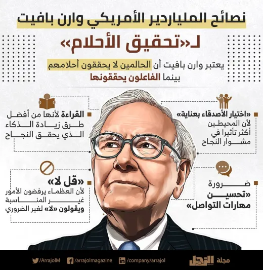 إنفوجراف| نصائح الملياردير الأمريكي وارن بافيت لـ«تحقيق الأحلام»