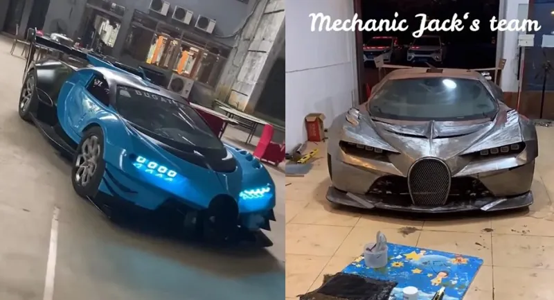 ميكانيكي عبقري يصنع نسخة استثنائية من سيارة بوغاتي (فيديو)