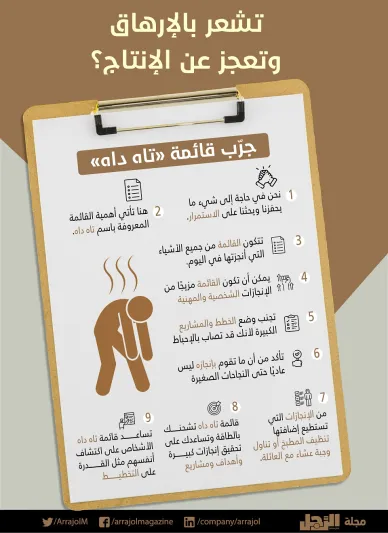 إنفوجراف| تشعر بالإرهاق وتعجز عن الإنتاج؟ جرّب قائمة "تاه داه"