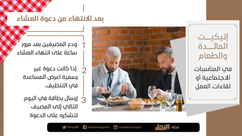 إتيكيت المائدة والطعام في المناسبات الاجتماعية أو لقاءات العمل (إنفوجراف)