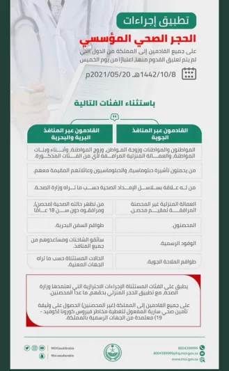 الفئات المستثناة من الحجر الصحي عبر منافذ السعودية