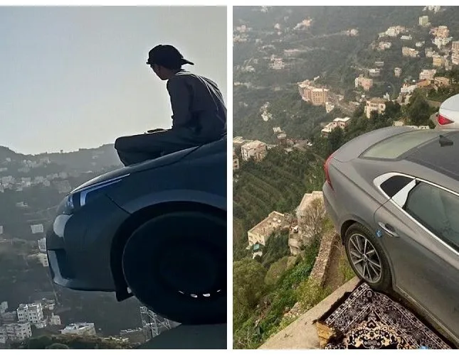 سعوديون يستعرضون بسياراتهم ويقفون على حافة مرتفعات فيفاء! (فيديو)