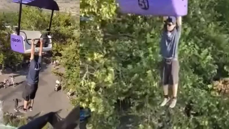 شاهد.. رجل يتدلى في الهواء من مركبة ملاهي والنهاية مروعة