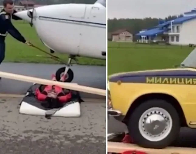 استعراض جنوني لسيارة وطائرة تمران فوق جسد امرأة خمسينية  (فيديو)