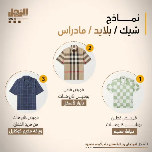 3 أشكال لقمصان رجالية مطبوعة بأكمام قصيرة