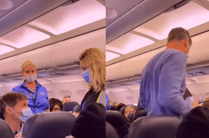طرد راكب من طائرة بسبب عبارة مكتوبة على كمامته! (فيديو)