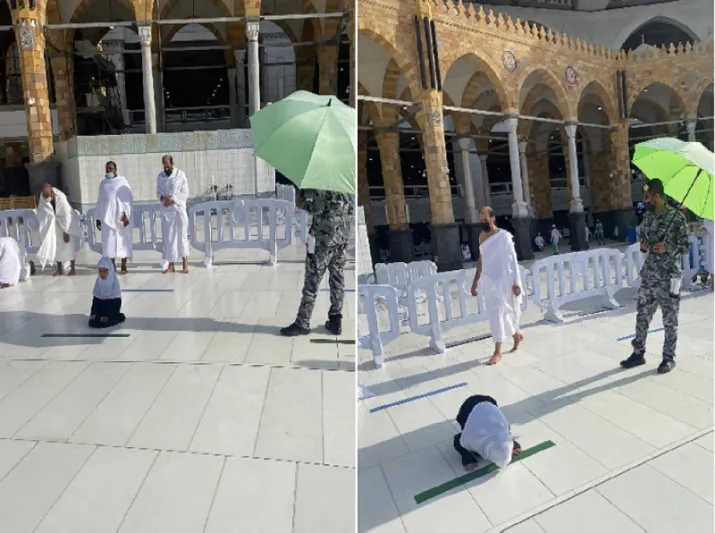 تصرف إنساني راق..ماذا فعل رجل أمن مع طفلة تصلي تحت الشمس داخل الحرم؟