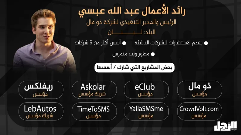 عبد الله عبسي.. رائد أعمال لبناني يدعم الإبداع والابتكار في العالم العربي بمنصة Zoomaal