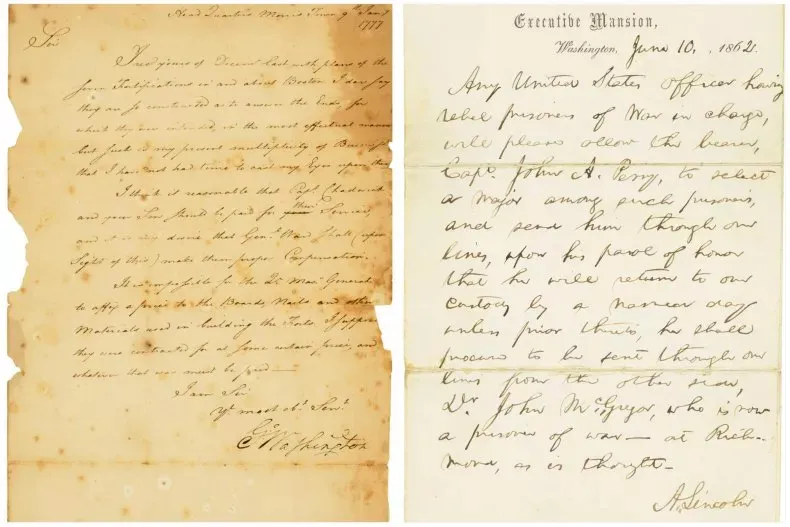 عرض رسائل وخطابات نادرة من إبراهام لنكولن وجورج واشنطن فى مزاد أمريكي