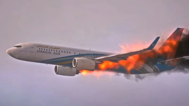 حقيقة فيديو احتراق الطائرة العُمانية في الجو