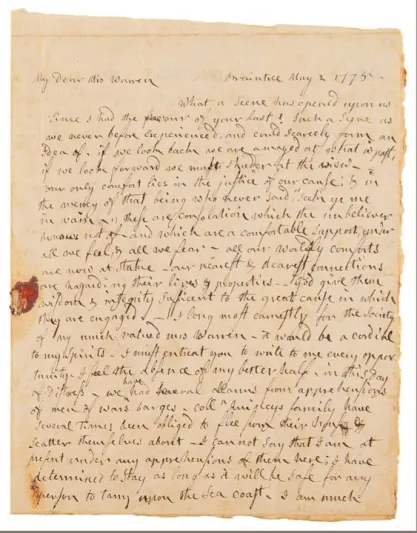 بيع رسالة من أبيجيل آدامز عن معركتي كونكورد وليكسينغتون بـ 107 آلاف دولار