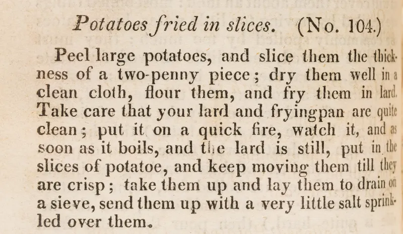طرح أقدم وصفة "بطاطا مقلية" عمرها 206 أعوام للبيع في مزاد