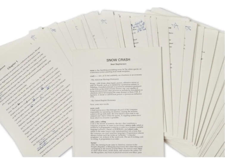 طرح المخطوطة الأصلية لرواية "Snow Crash" للبيع في مزاد