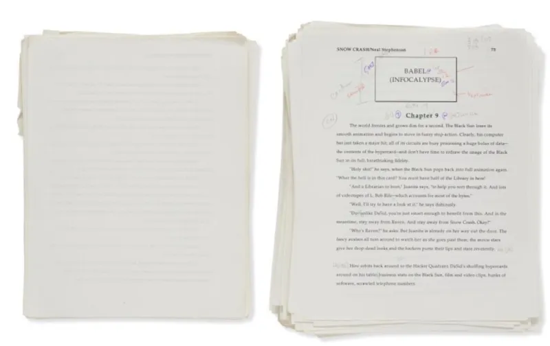 طرح المخطوطة الأصلية لرواية "Snow Crash" للبيع في مزاد