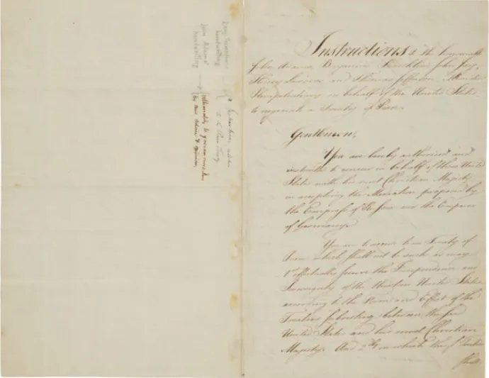 نسخة من وثائق مفاوضات إنهاء حرب استقلال أمريكا للبيع في مزاد سوثبيز