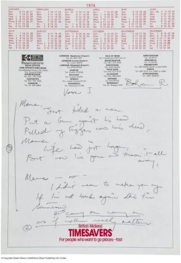 مسودة استخدمها "فريدي مريكوري" لكتابة أعظم أغانيه للبيع في مزاد