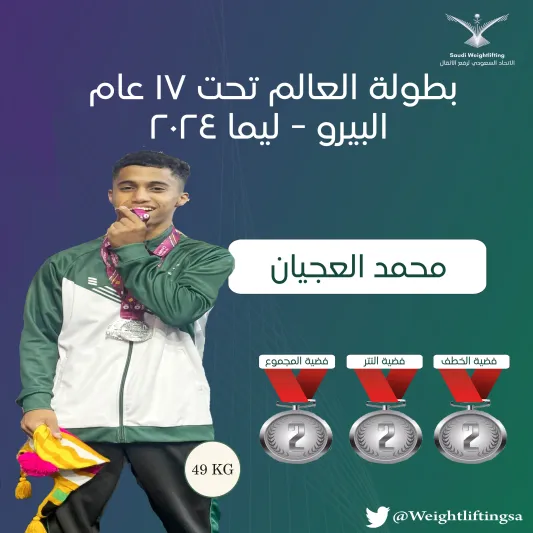 الرباع السعودي محمد العجيان يفوز بـ 3 ميداليات في بطولة العالم تحت 17 عامًا بالبيرو