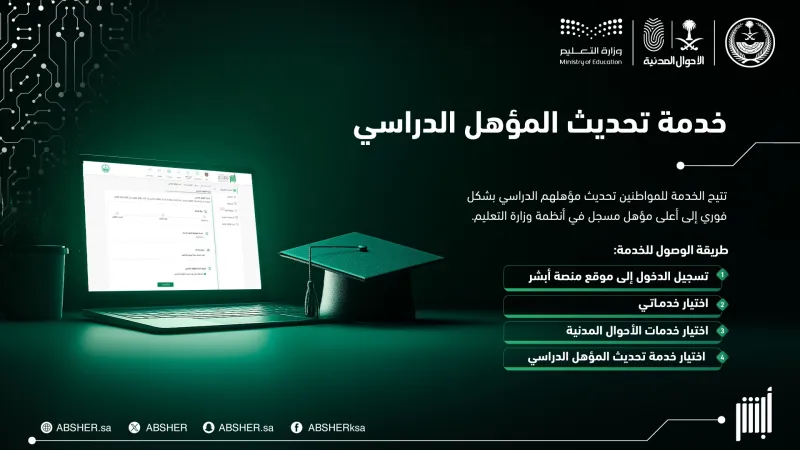 خطوات إلكترونية لتحديث المؤهل الدراسي عبر أبشر