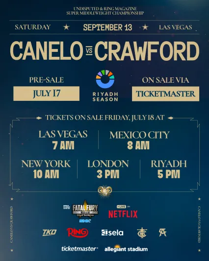 تركي آل الشيخ يعلن بدء بيع تذاكر نزال كانيلو وكروفورد على لقب بطولة العالم الموحدة