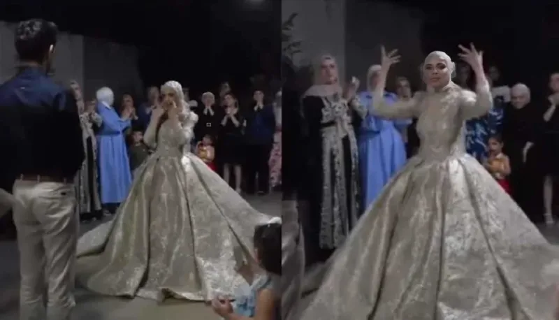 عروس لبنانية تذهل الجميع بمفاجأة لزوجها الأصم في حفل الزفاف (فيديو)
