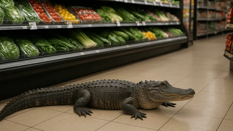 تمساح ضخم يقتحم متجرًا ويصيب المتسوقين بالهلع (فيديو)