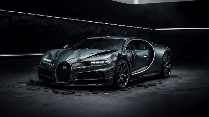 حادث صادم.. بوغاتي شيرون بـ4 ملايين دولار تتحول إلى خردة