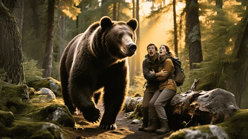 لحظات مرعبة.. دب يقترب من زوجين في حديقة كندية (فيديو)